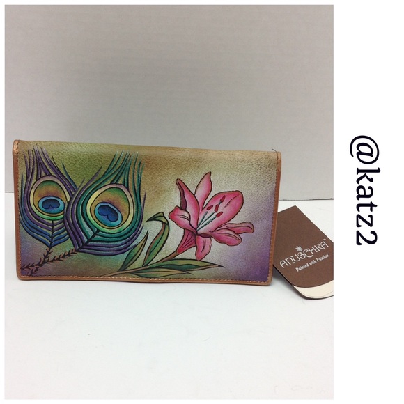 Anuschka Handbags - Anuschka Hand-Painted Peacock Feather Slim Wallet